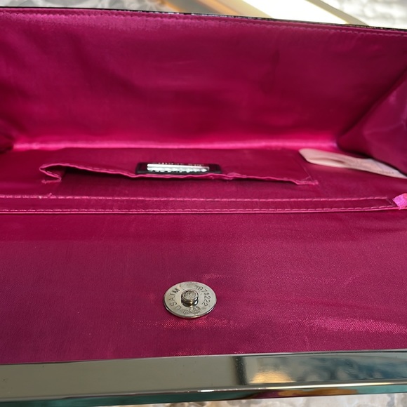 Vegan clutch black patent, like chrome, trim, pink satin interior - Picture 14 of 14